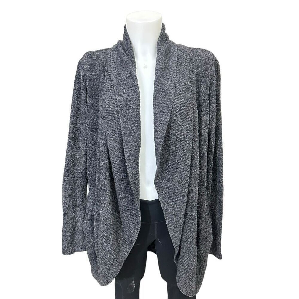 Barefoot Dreams Gray Cozy‎ Chic Lite Ribbed Knit Soft Open Front Cardigan Sz M